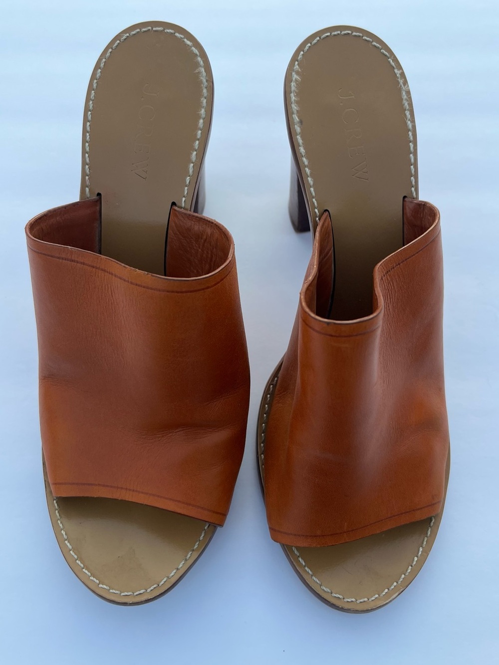 J. Crew Cognac Leather Open-Toe Mule Heels
